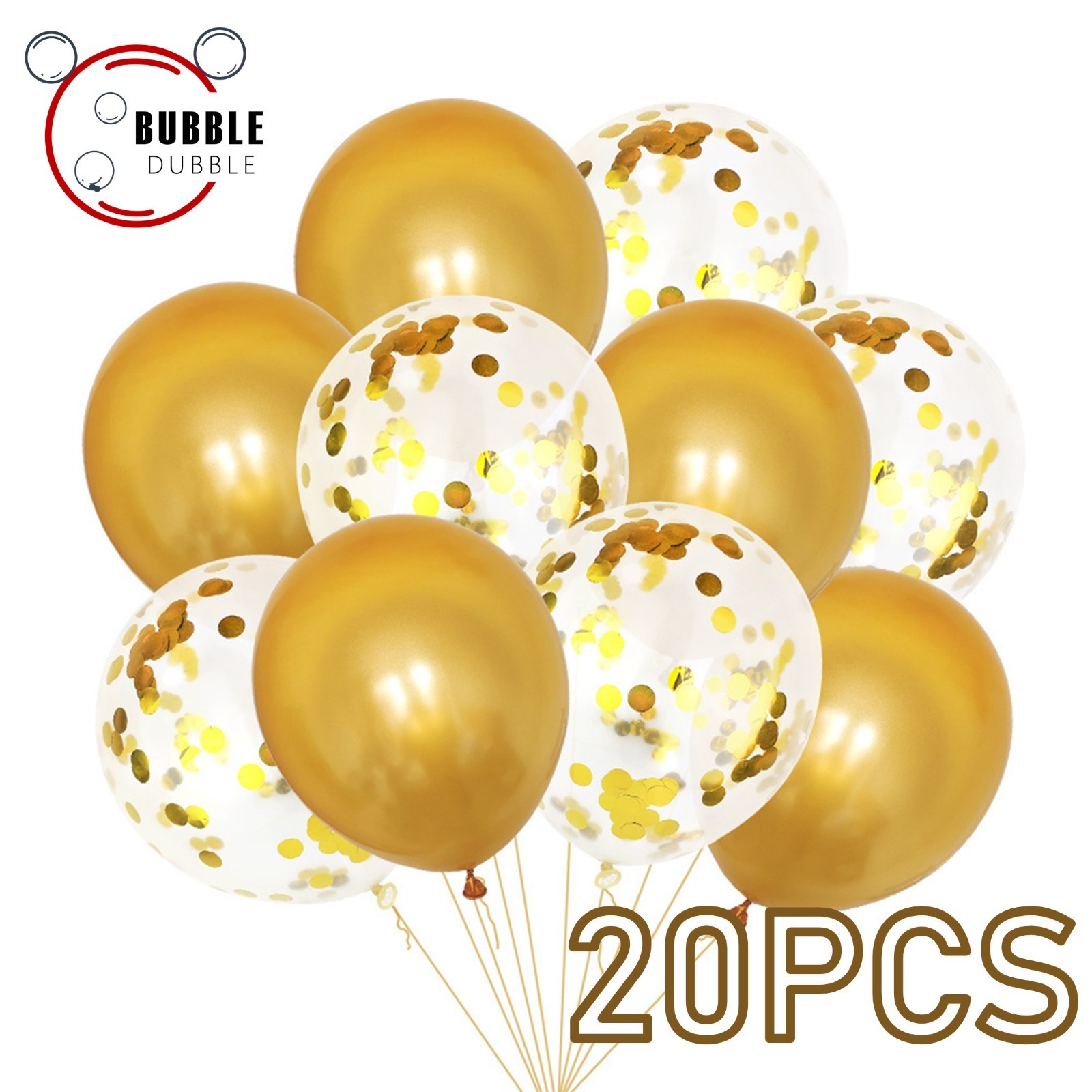 Bulk Lot Gold 12″ Confetti Balloons 20PCS Metallic Latex Decor Birthday Wedding
