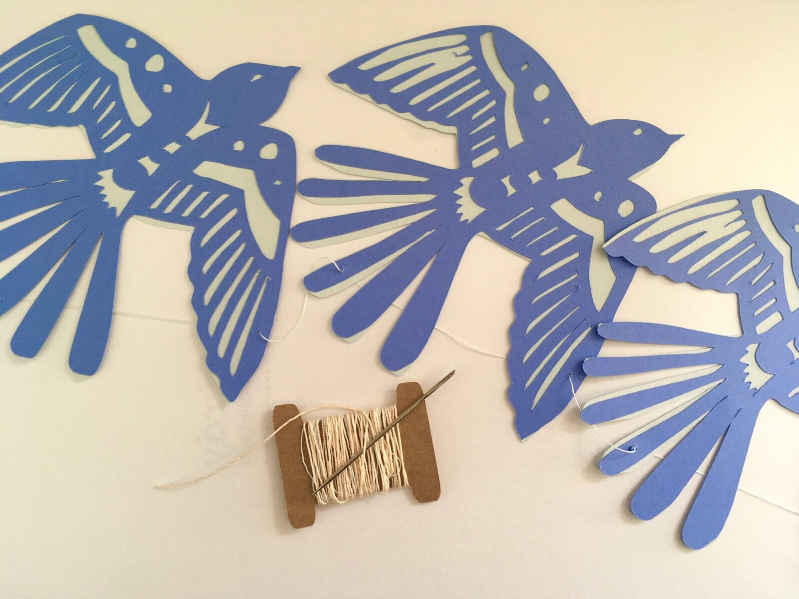 swallow garland, paper birds bunting, blue bird garland, bird hanging decoration