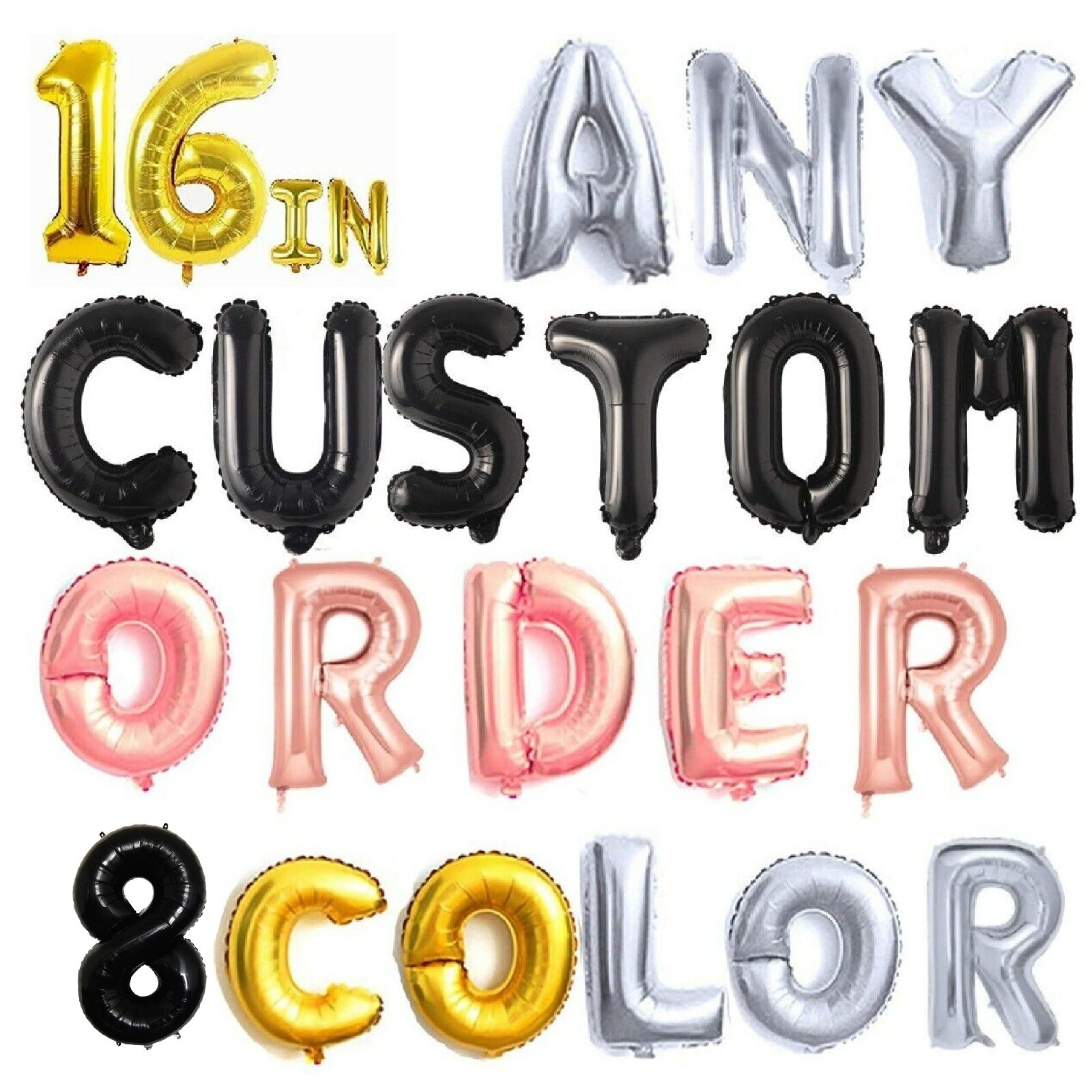 16″ Letters Numbers Foil Balloons Custom Name Age Birthday Wedding Party Baloons