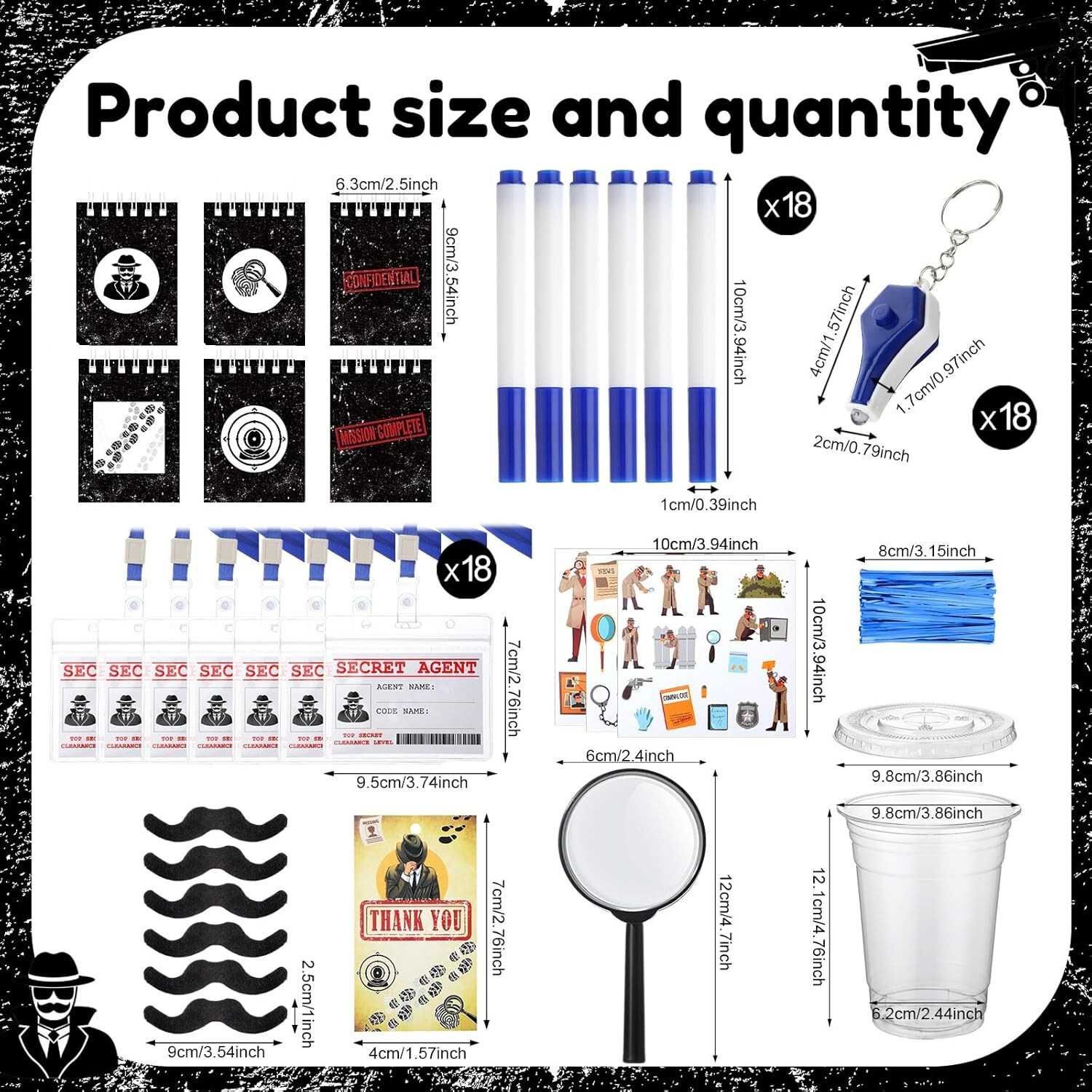 Secret Agent Spy Detective Party Favor UV mini light invisible ink pen notebooks