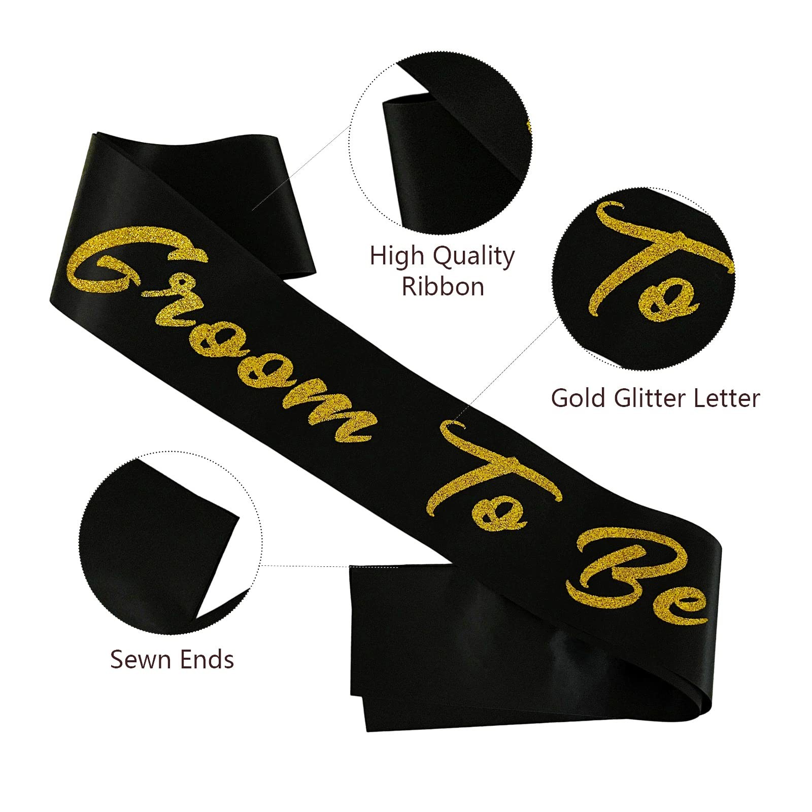 Bride Groom To Be Sash Set White Black Satin Bachelorette Party Decor 2 PCS