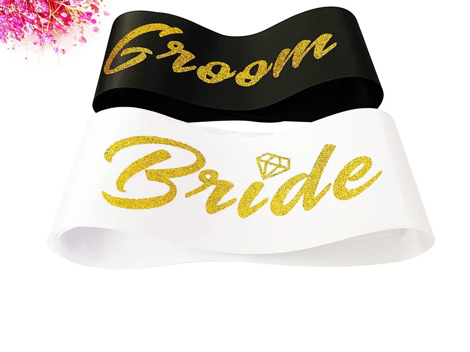 Bride Groom To Be Sash Set White Black Satin Bachelorette Party Decor 2 PCS