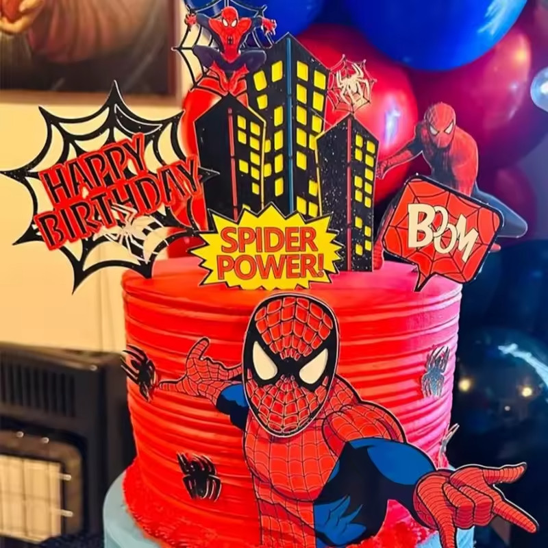 Spiderman Theme Birthday Cake Topper – Happy Birthday Superhero Party Decoration