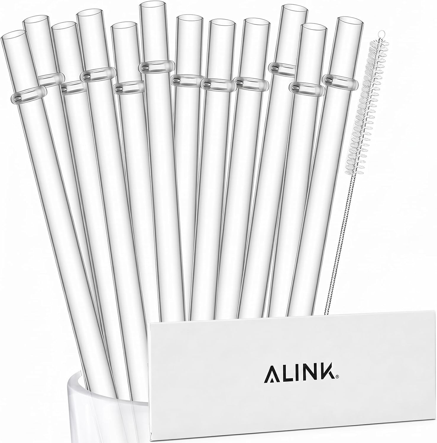 ALINK 12-Pack Reusable Clear Plastic Straws, 10.5 in x 0.3 in Replacement Tumble