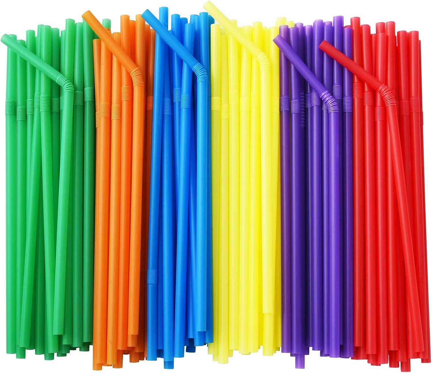 ALINK 500-Pack Solid Colors Flexible Drinking Straws, Plastic Disposable Bendy S