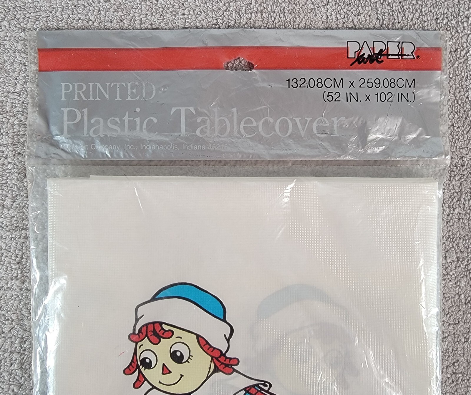 Vintage Paper Art 1988 Raggedy Ann & Raggedy Andy Plastic Tablecloth 54 x 102″