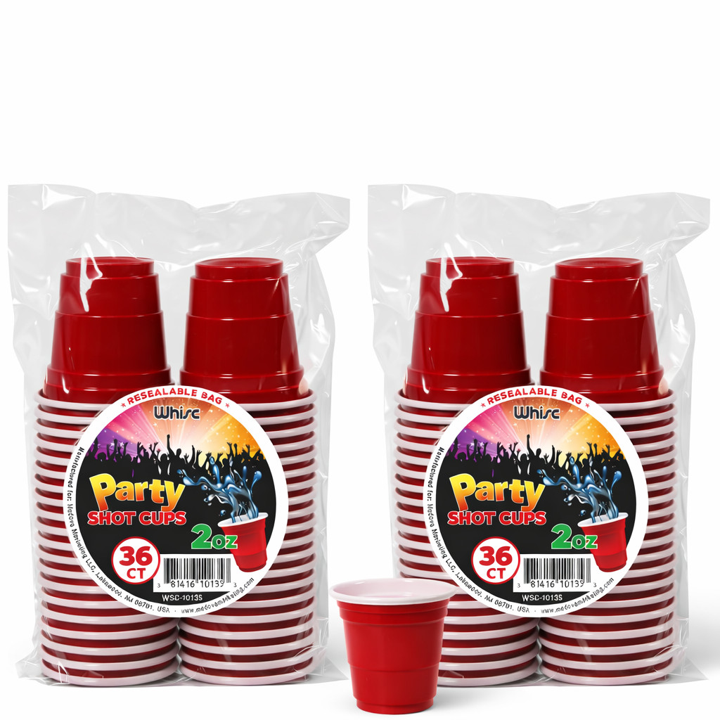 PAMI 2 oz Red Disposable Shot Glasses Heavy Duty Plastic Party Bar Cups 72-400ct