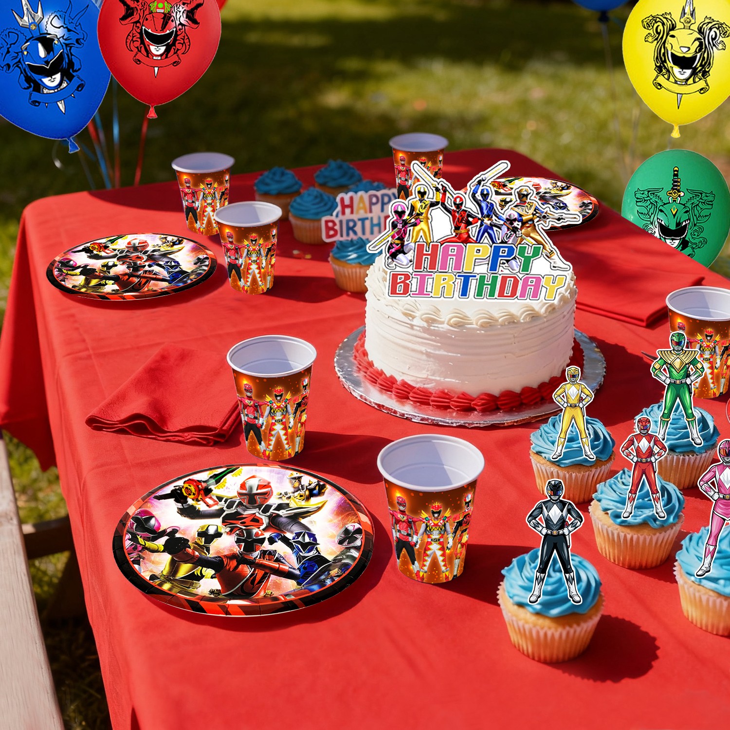 98 Pcs Power Rangers Decorations Tableware,Power Rangers Party Backdrop Banner