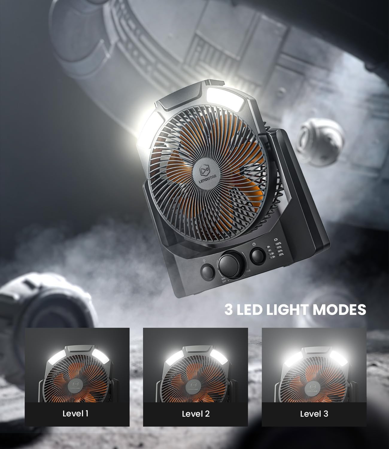 Camping Fan with LED Lantern, 8 Inch D-Cell Battery Operated Desk Fan with Timer