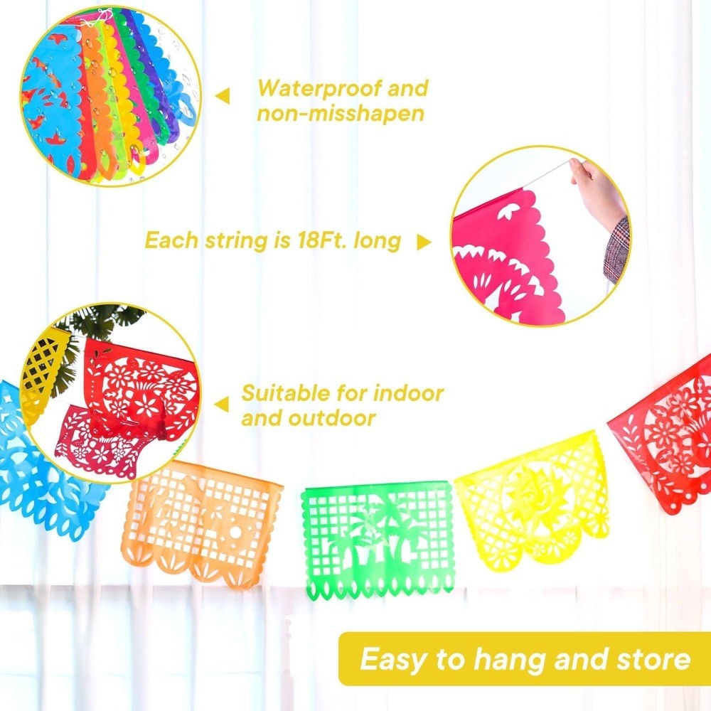 6Pack Fiesta Banner 108FT Cinco De Mayo Party Decorations 9 Plastic Papel Picado