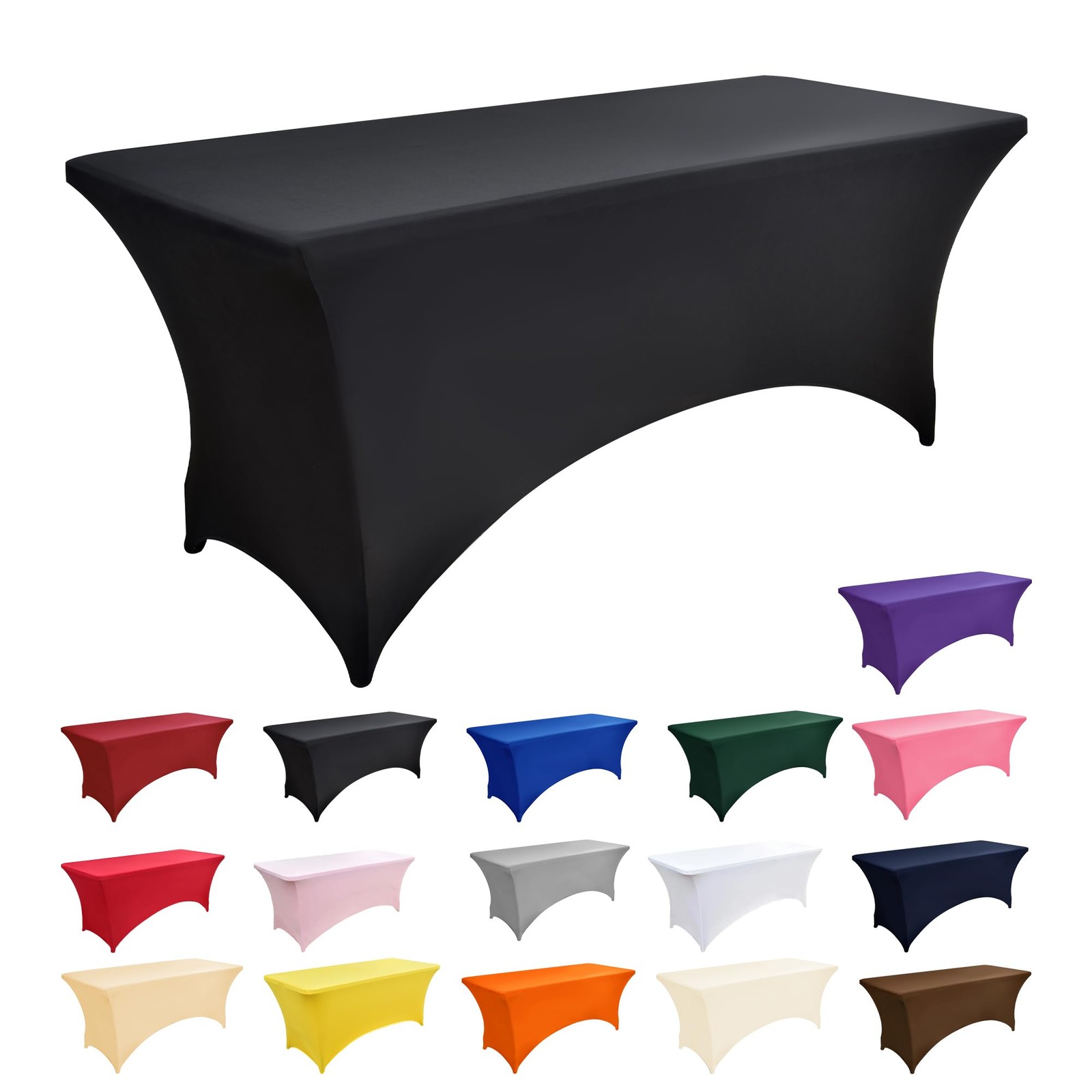 ZarzaaSik 6-Pack 6ft Black Spandex Table Covers for Rectangle Standard Folding T