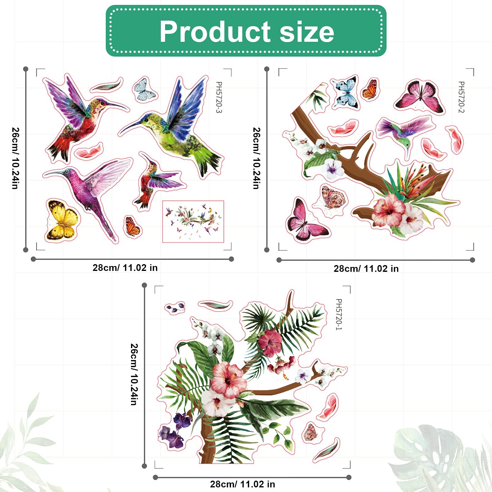 Zonon Hummingbirds Wall Decals Peel and Stick Birds Vinyl Wall Stickers
