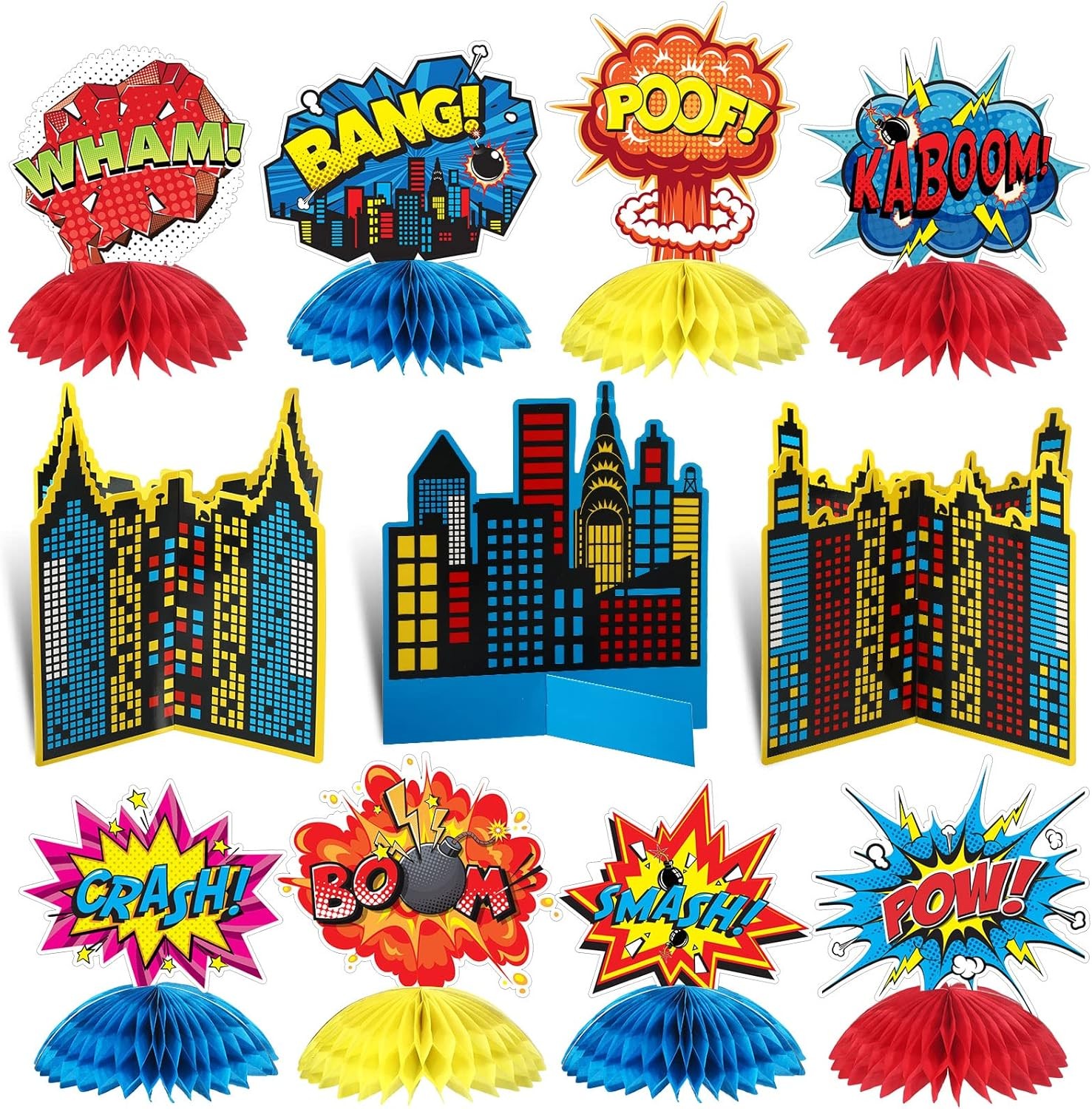 11Pcs Hero Honeycomb Centerpieces Superhero Birthday Baby Shower Table Decor