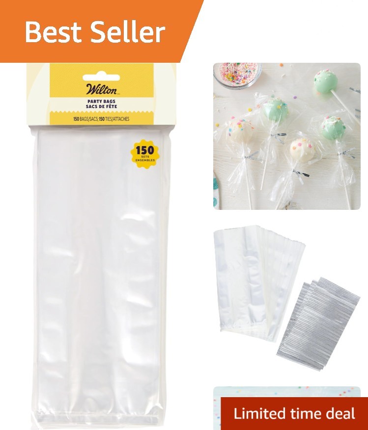 Glossy Clear Party Treat Bags 4×9.5 in., 150 Count with Decorative Ribbon