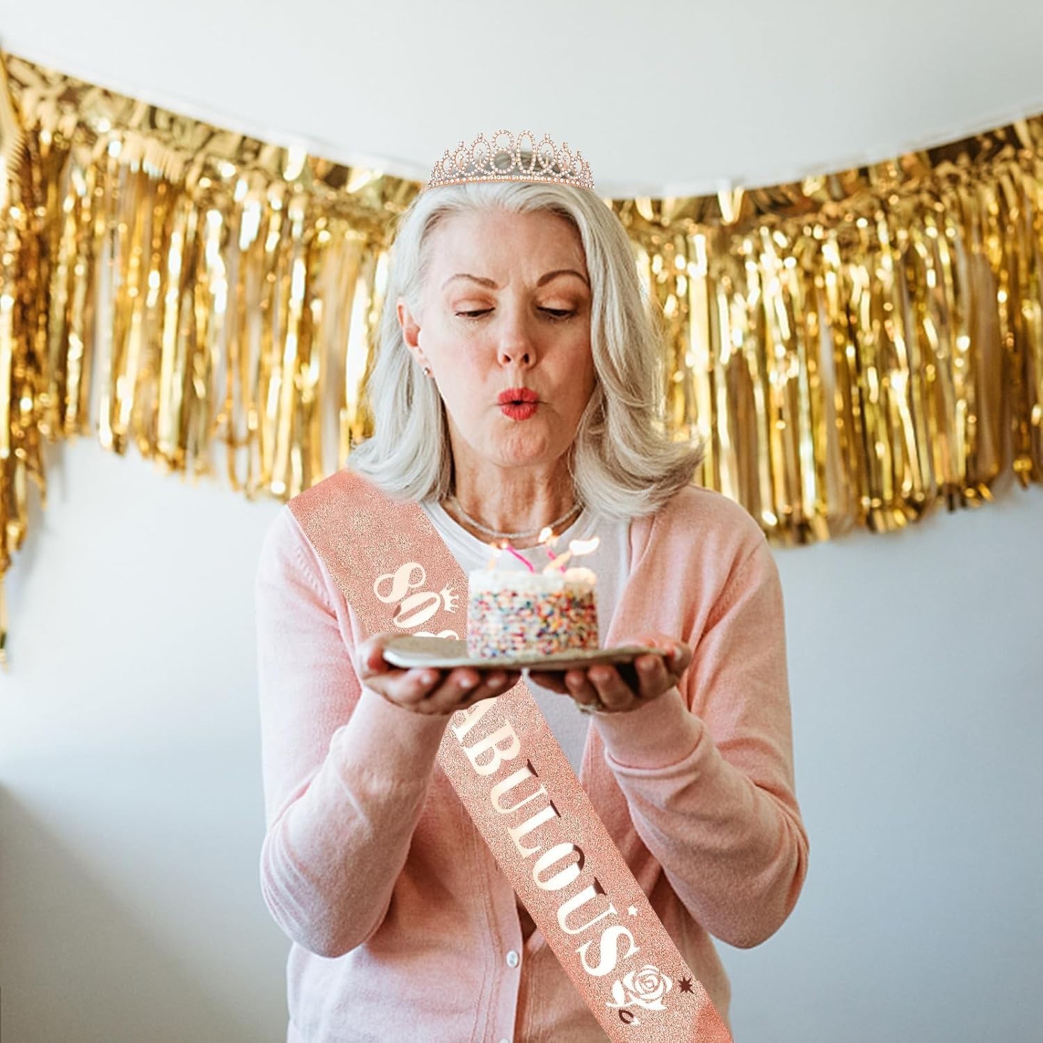 Lightweight 80th Birthday Rose Gold Sash and Crown Set – Ultimate Party Favors