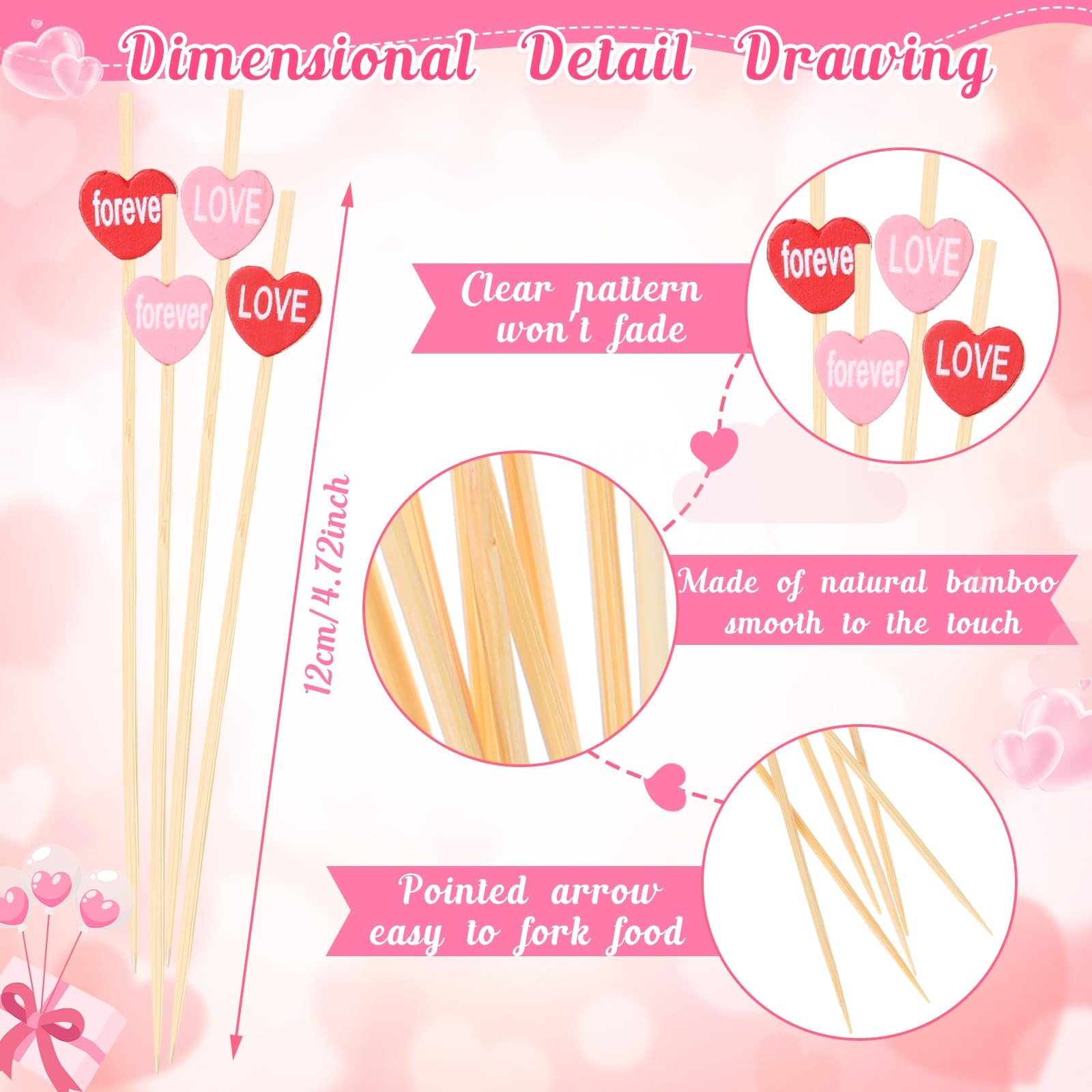 100 PCS Bamboo Cocktail Picks 4.7 Inch Toothpick Cupcake Topper Fruit Skewer