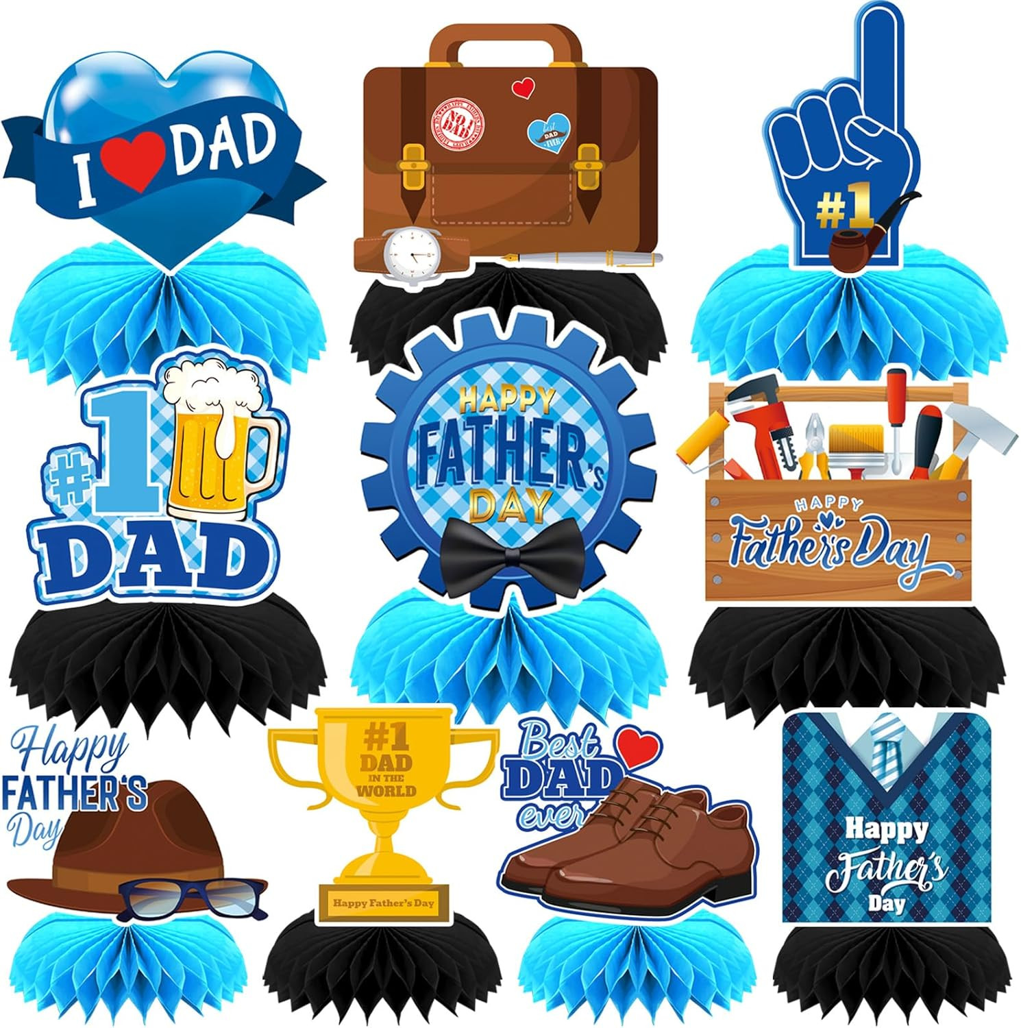 10 Pcs Father’S Day Decorations, Blue Double Sided Fathers Day Table