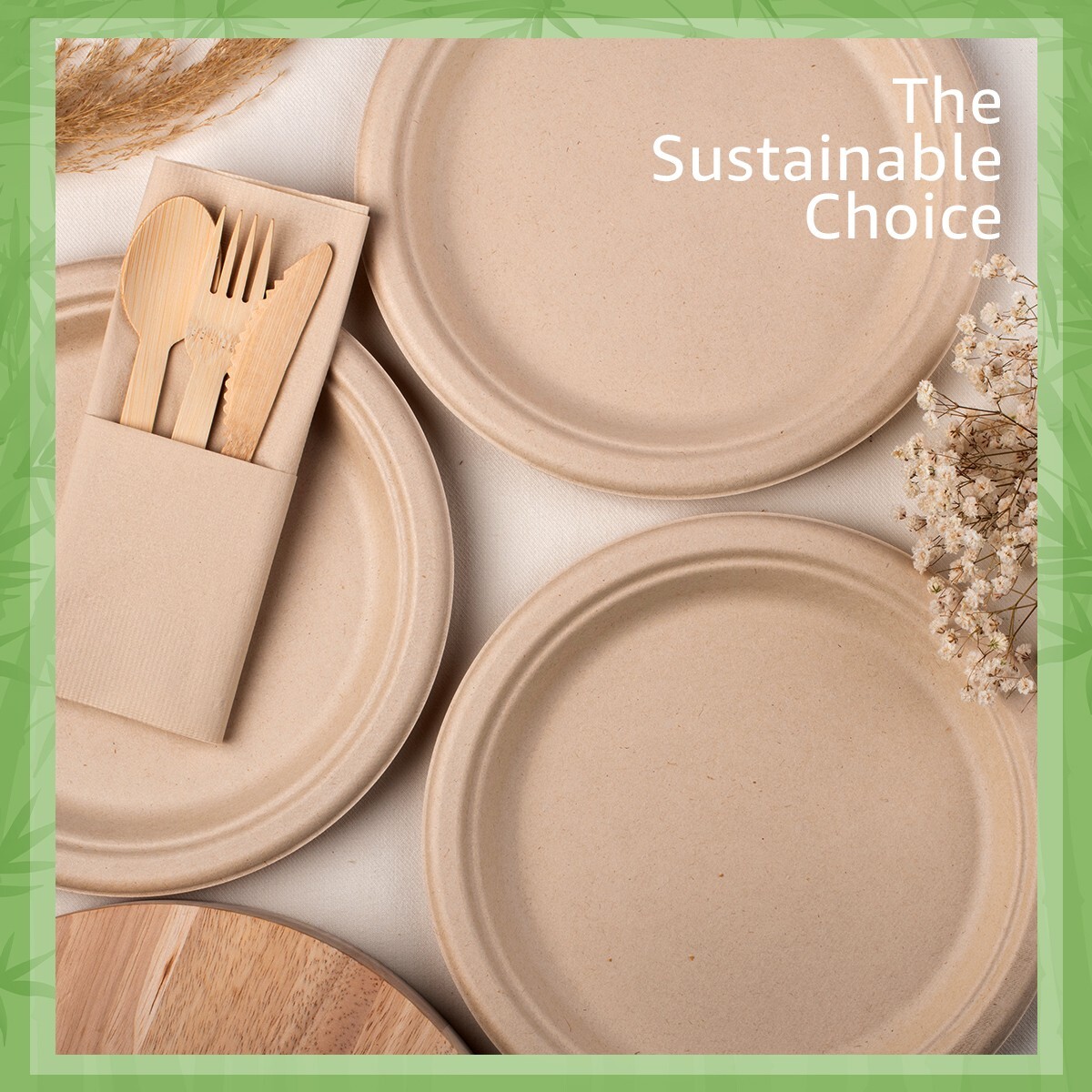 Ibambo Bamboo Disposable Paper Plates – 9 Inch, 500 Pack, Compostable Plates