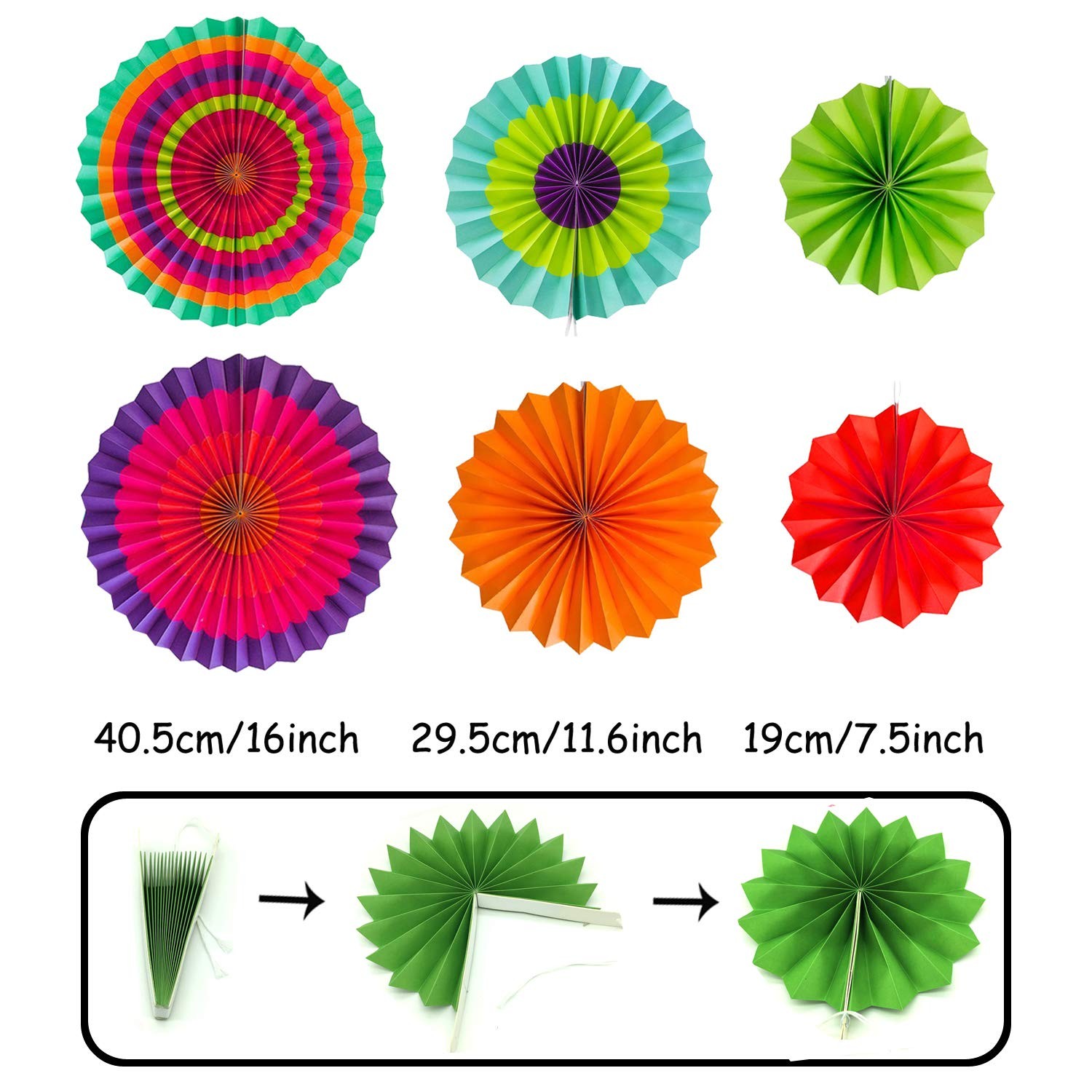 ZERODECO Party Decoration, 21 Pcs Multi-color Hanging Paper Fans, Pom Poms