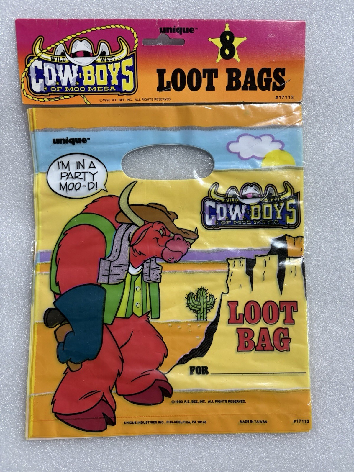 Vintage 1993 New NOS Sealed Cowboys Of Moo Mesa 8 Loot Party Bags #17113