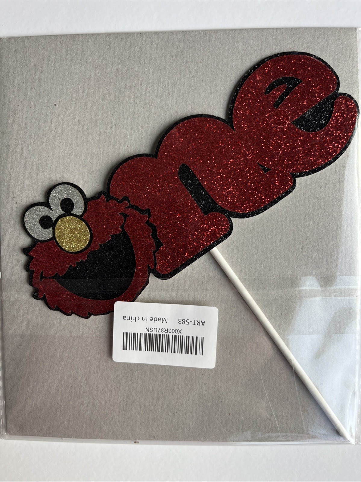 Happy 1st Birthday Glitter Red Cake Topper, Cartoon Theme Cake Decorations Elmo