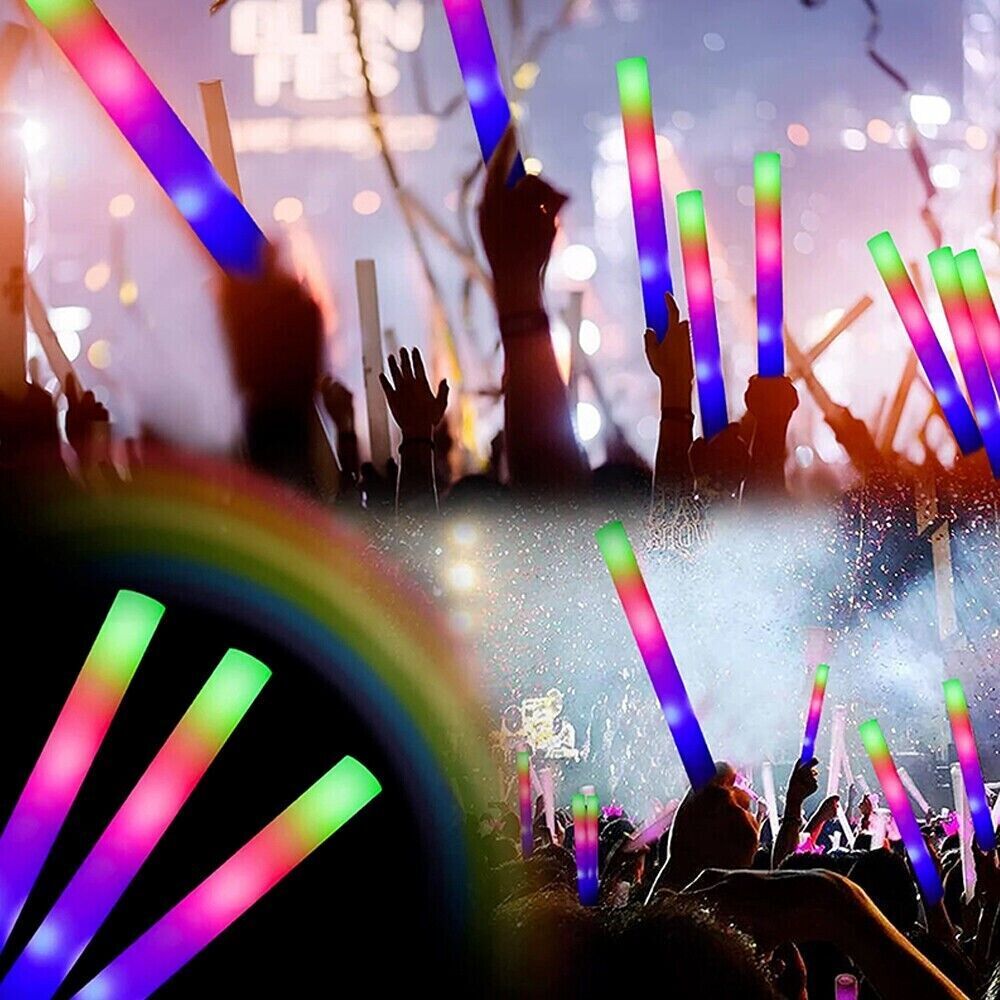 100-800Pcs LED Glow Sticks Bulk RGB Foam Light Up Concert Events Party Supplies