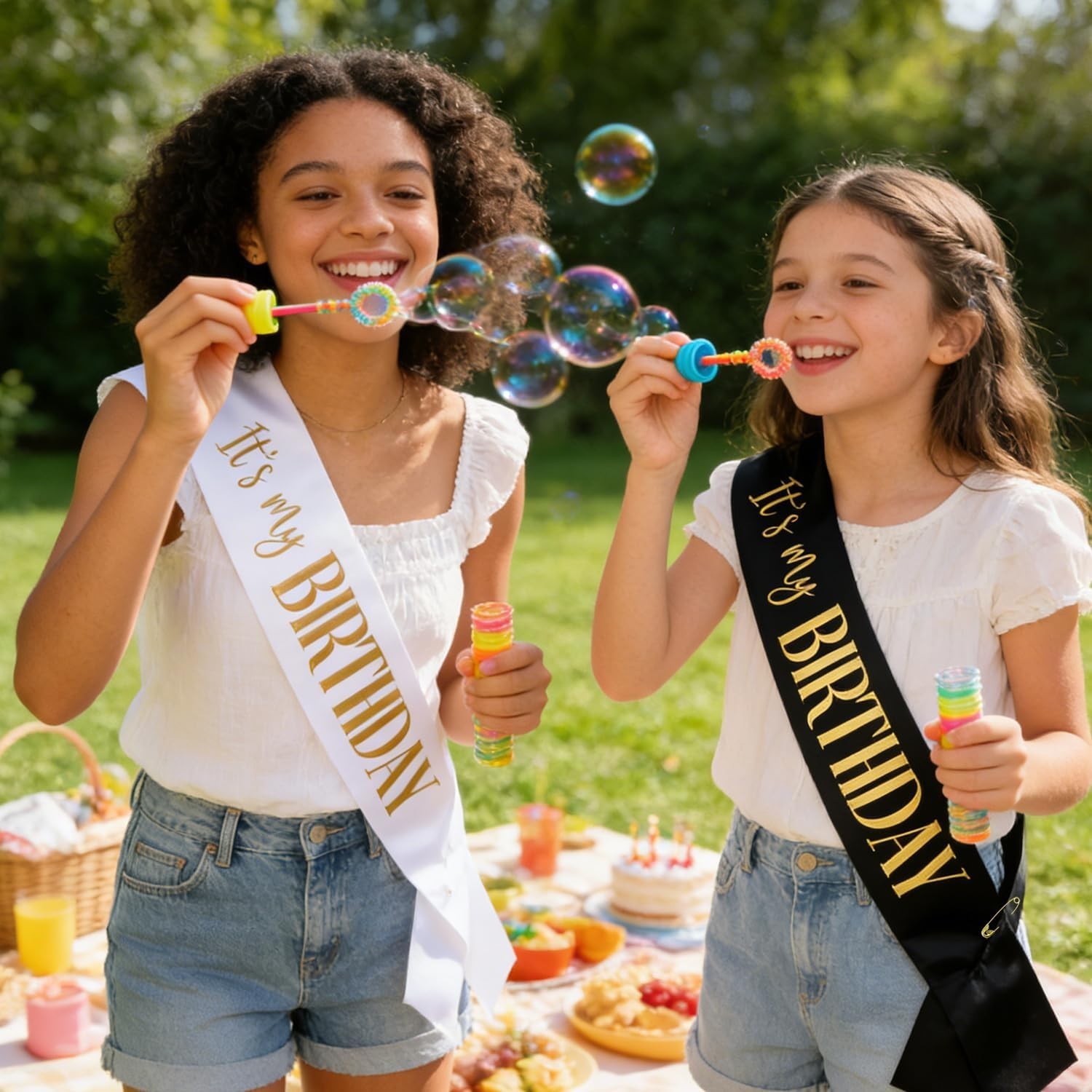 Elegant 2 Pack Birthday Sashes for Men and Women with Gold/Rose Gold Lettering