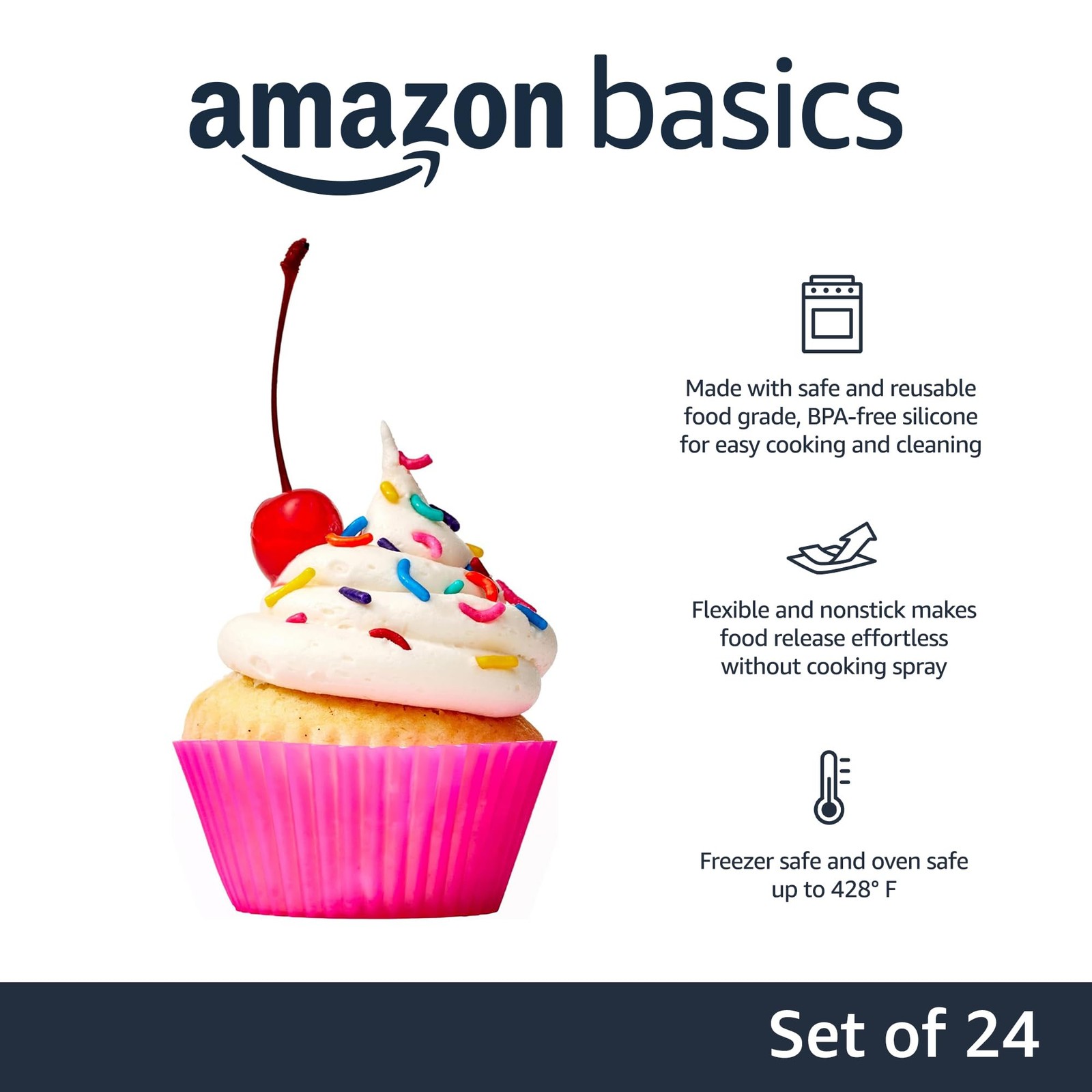 Amazon Basics Reusable Silicone Baking Cups, Non-Stick, BPA Free, Dishwasher Saf