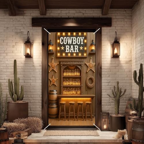 Cowboy Bar Door Cover 71×35 Inch Rustic Saloon Backdrop – Western Wild West#11
