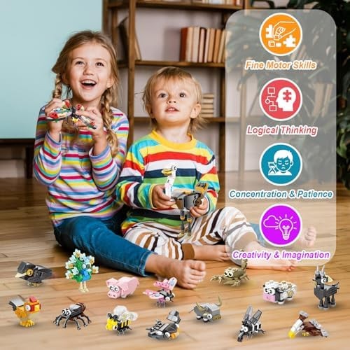 40 Packs Party Favors for Kids – 999+ PCS Animal Building Blocks, 4 Themes: O…