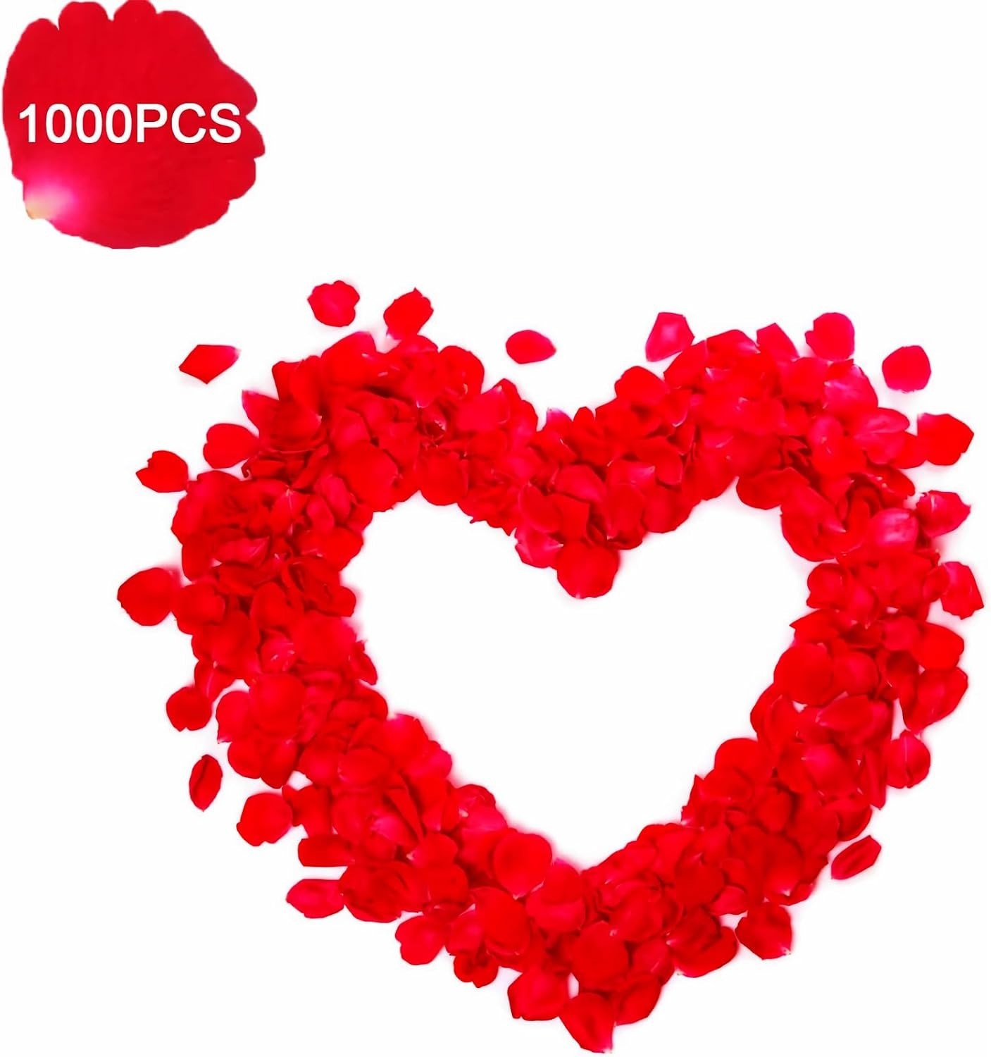 Romantic Anniversary Decorations with Red Hearts, Balloons & Silk Rose Petals