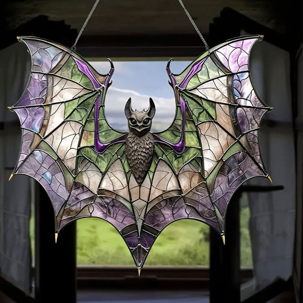 Contemporary Acrylic Bat Suncatcher Halloween Decor Home Wall Art Wreath GN