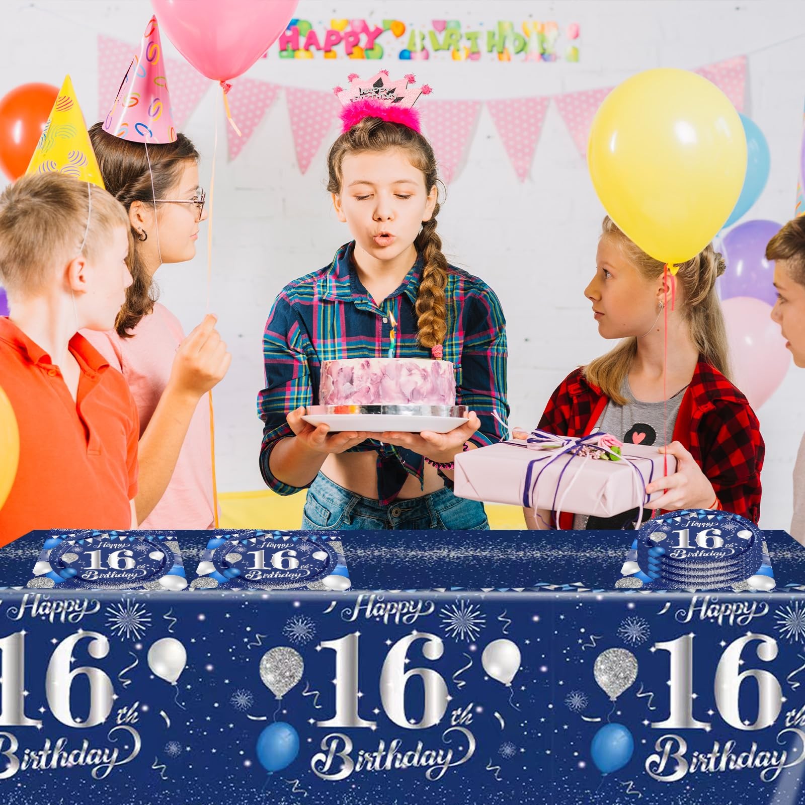 41PCS 16th Birthday Decorations for Boys Navy Blue Silver 16 16 Years Old