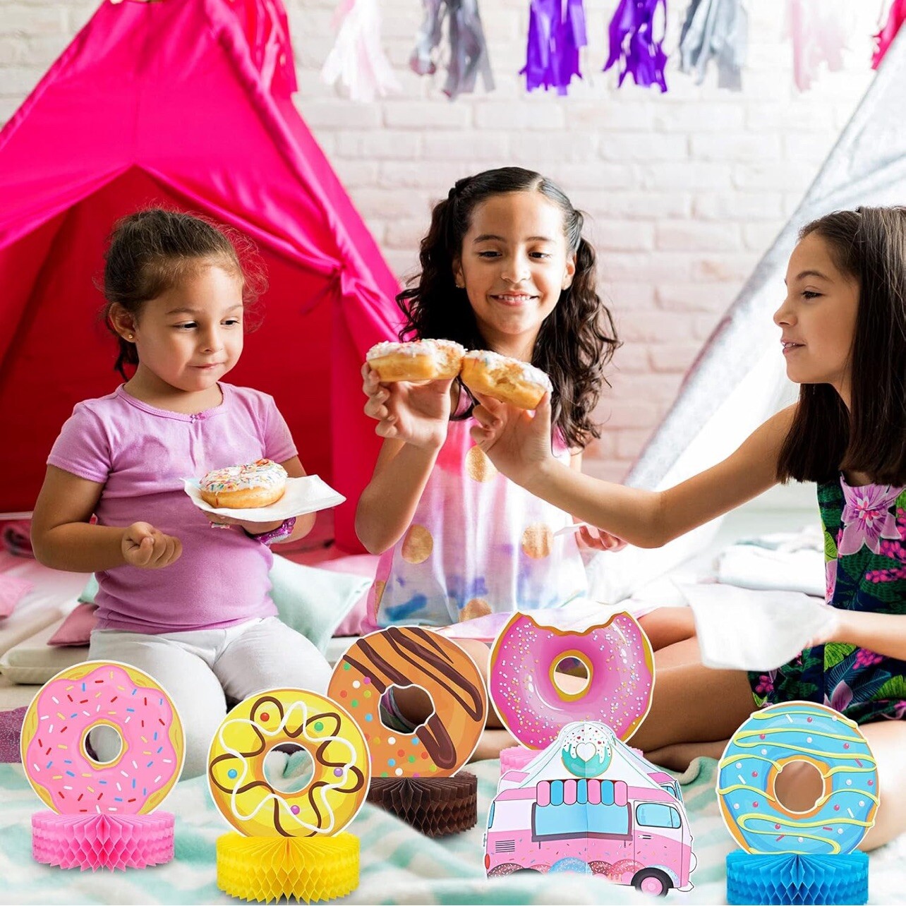 9 Pcs Donut Grow Up Honeycomb Centerpieces for Donut Birthday Party Decoratio…