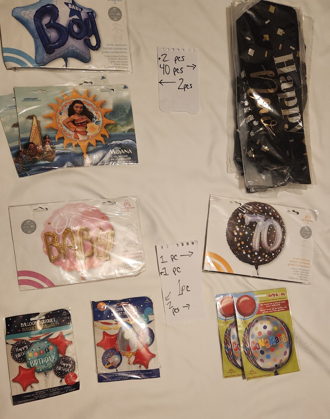 Lot of 370 Jumbo Foil Balloons Assorted Numbers Party Birthday Bulk *see Photos