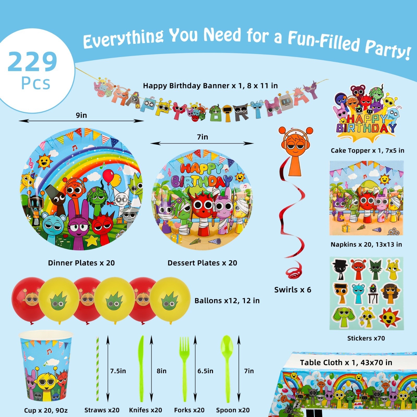 229 PCS Birthday Party Supplies Set, Serves 20 – Kids Decorations Kit