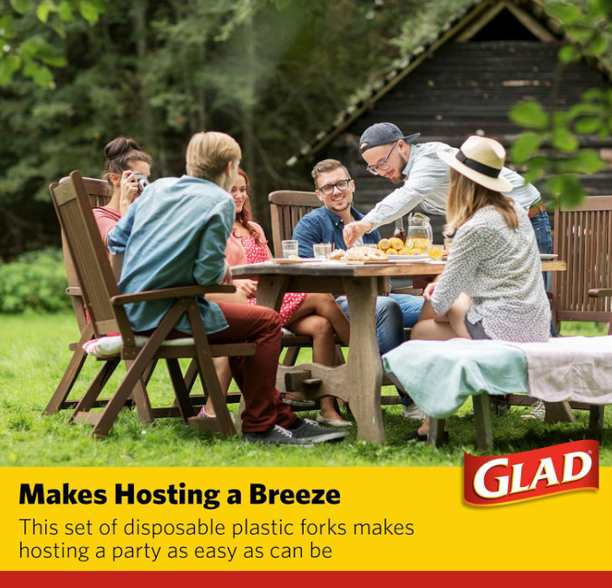 Glad Clear Heavy Duty Plastic Forks Reduced-Plastic Open Handle Break-Resistant