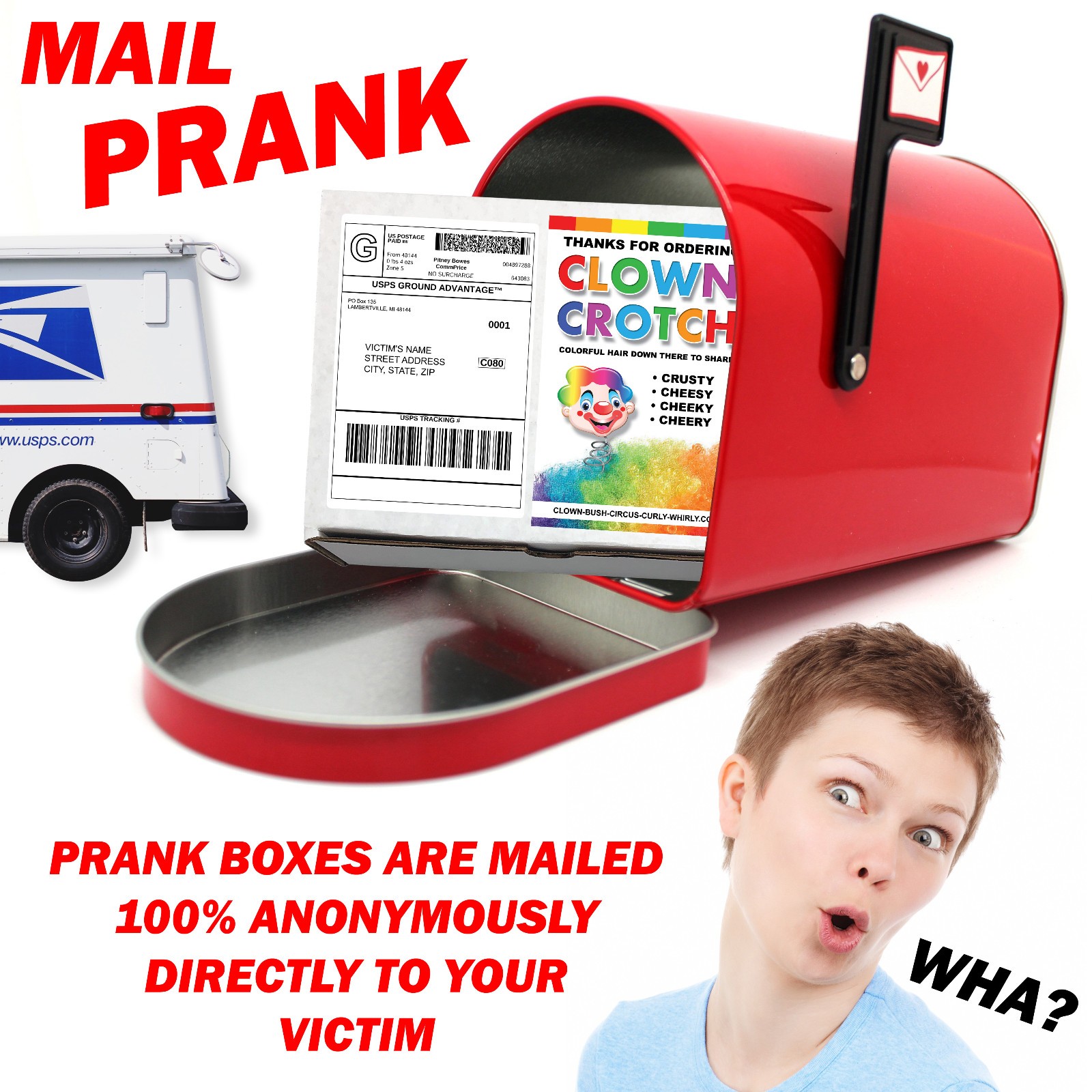 Prank Clown Crotch Mail Gag Sent Directly to your Friends to Embarrass Them!