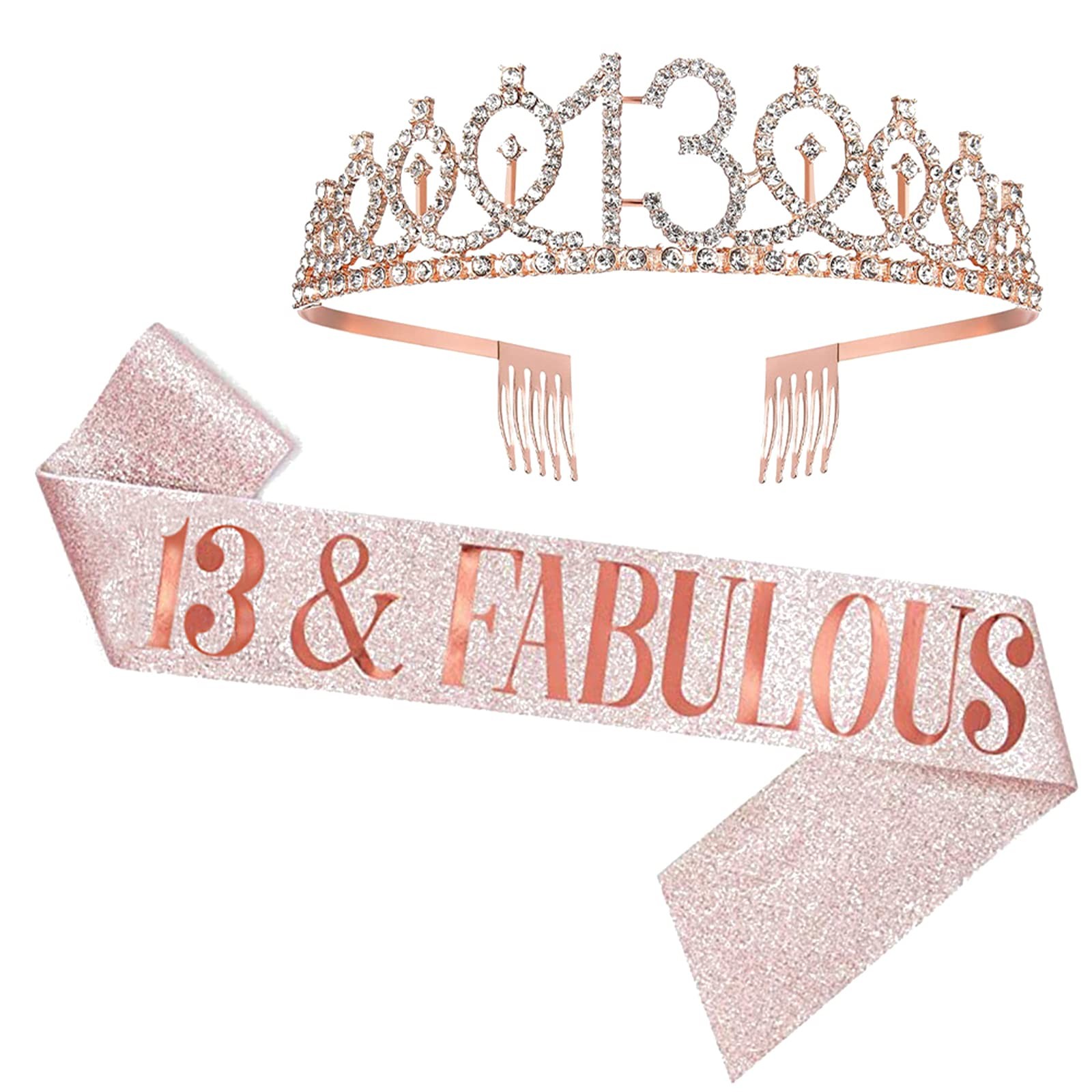 13th Birthday Sash and Tiara, 13 & Fabulous Sash and Tiara Birthday Crown, Ha…