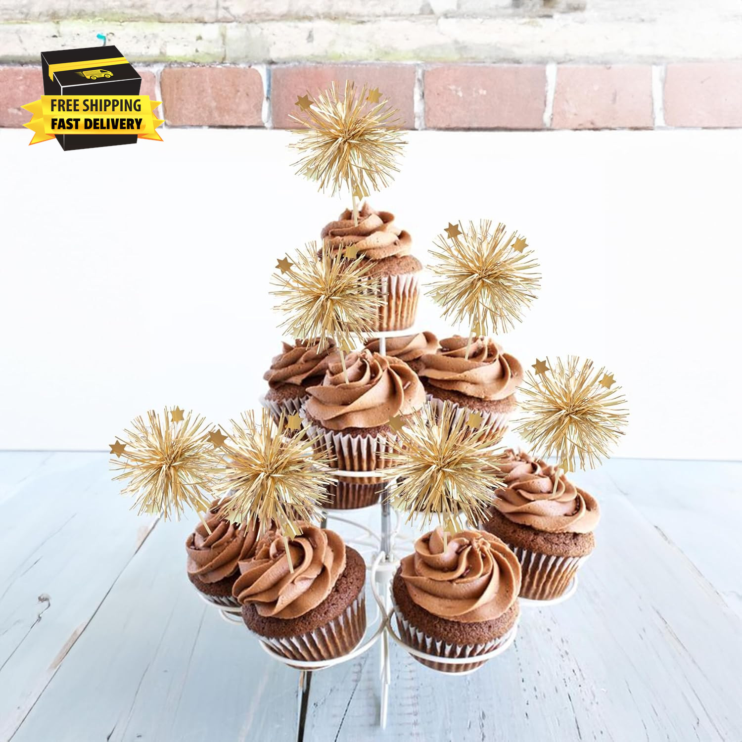 30Pcs Foil Firework Cupcake Toppers Party Birthday Cake Toppers Supplies Sparkle