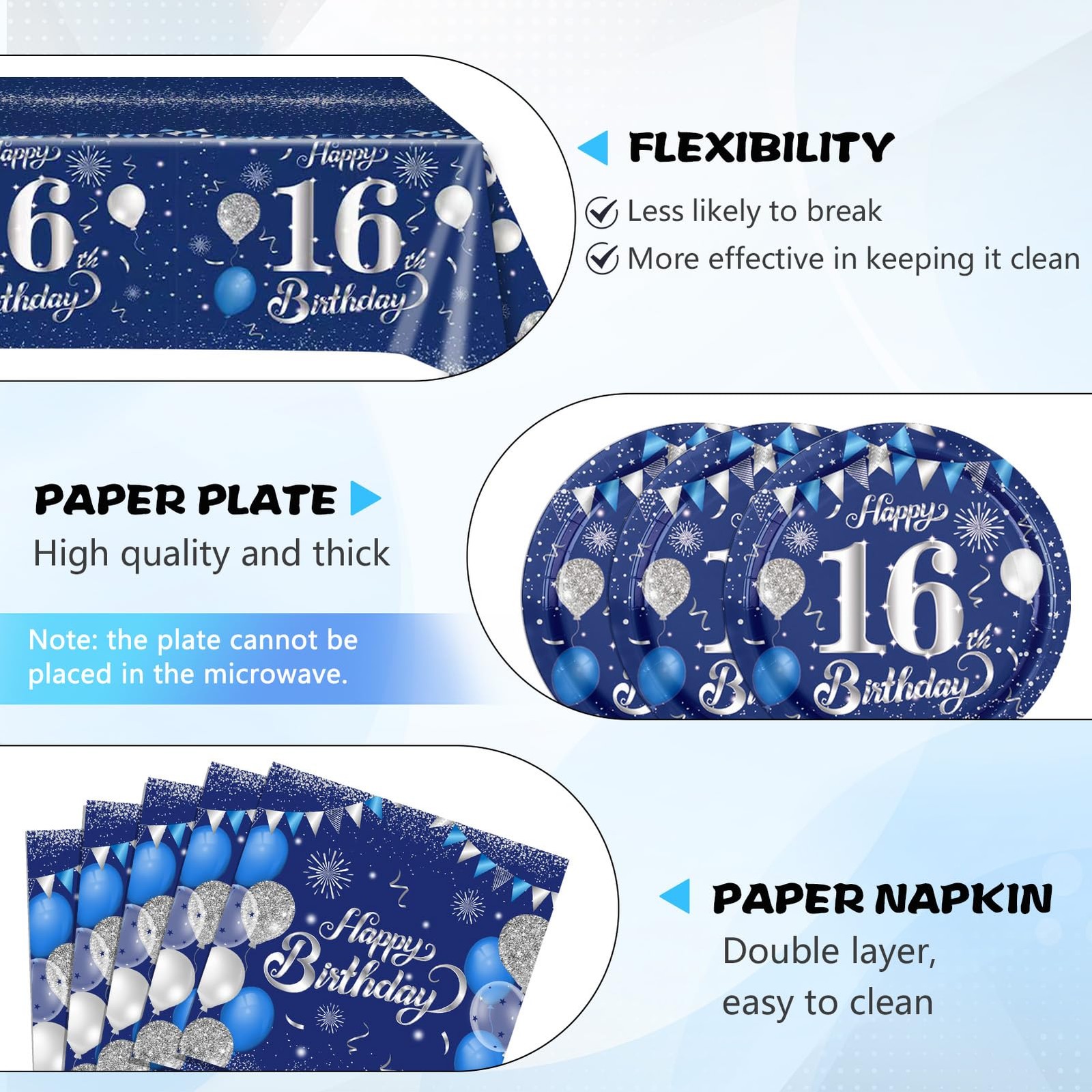 41PCS 16th Birthday Decorations for Boys Navy Blue Silver 16 16 Years Old