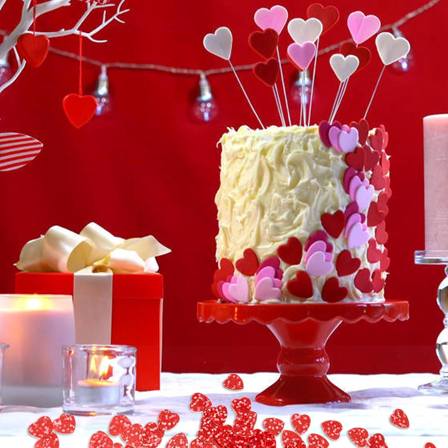 1500Pcs/50G Valentines Day Hearts Confetti Decorations,Iridescent Red Heart Tabl