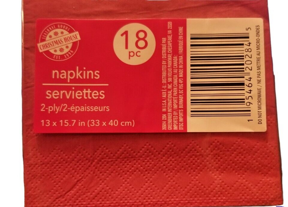 Party Napkins Solid Red Any Occasion 18 Count Pack 2-Ply 13″X 15.7″ Size Paper