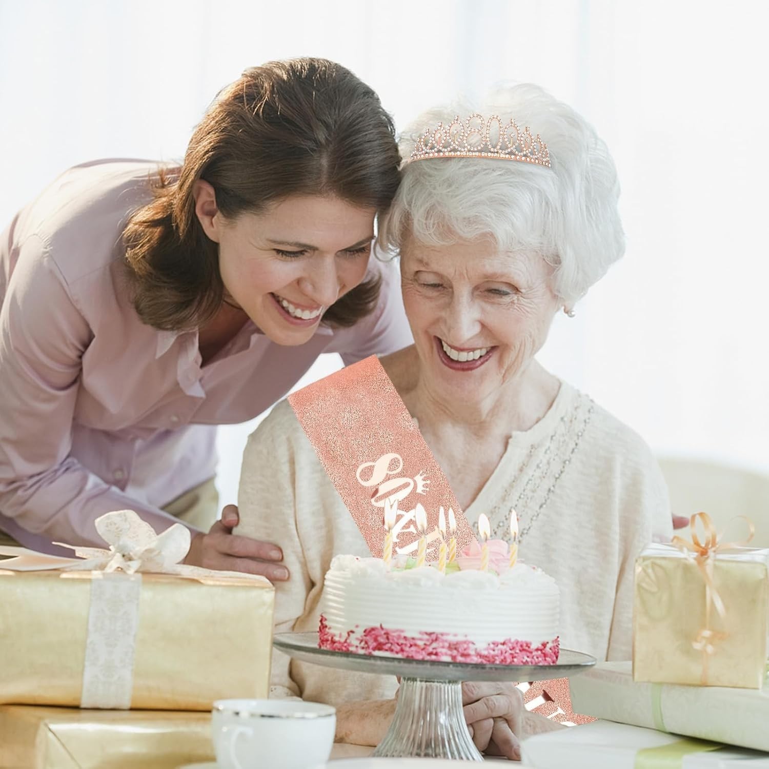 Lightweight 80th Birthday Rose Gold Sash and Crown Set – Ultimate Party Favors