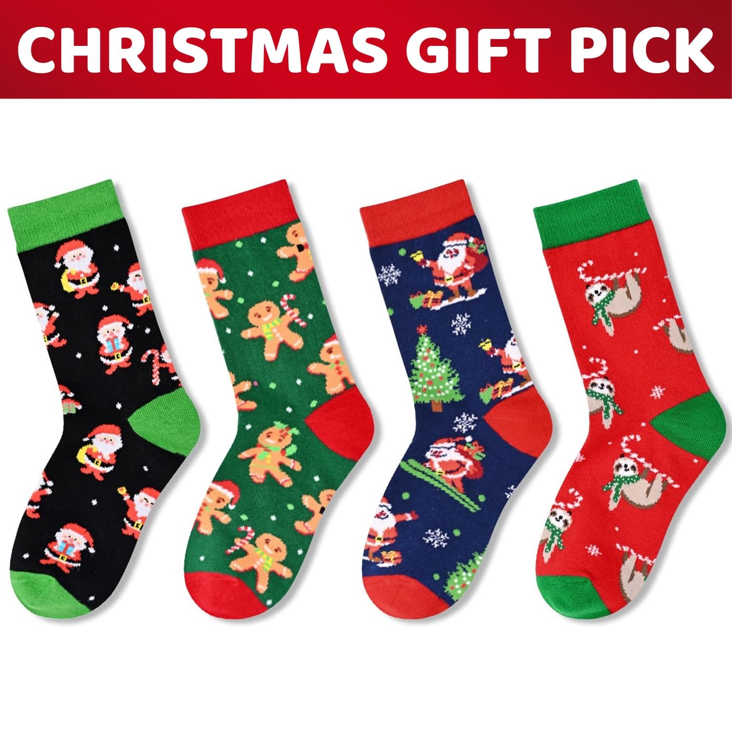4 Pairs Kids Teens Christmas Socks Unisex Xmas Gift Adult Holiday Winter