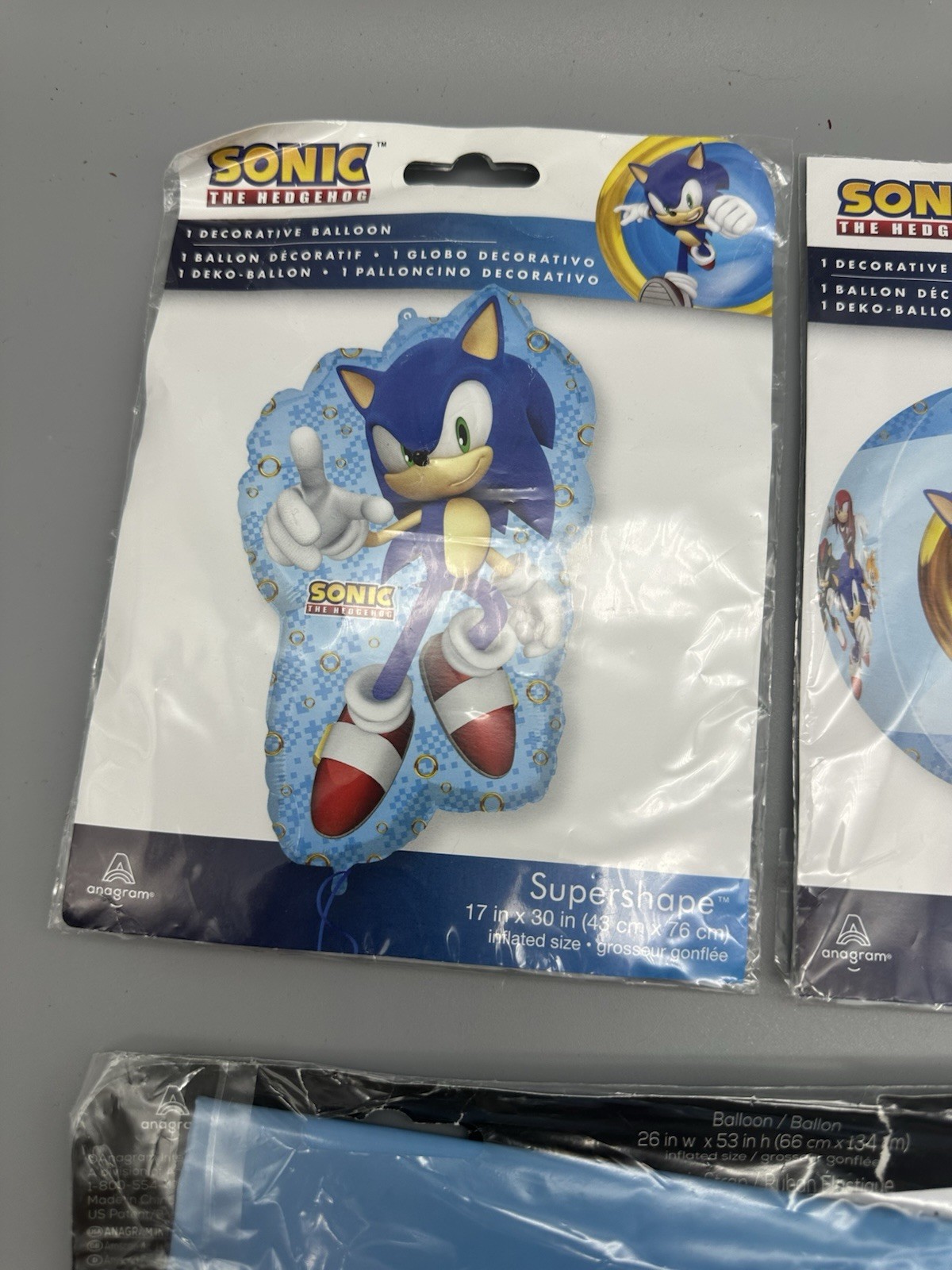 Sonic The Hedgehog Balloon Set Of 3-53in, 30in, 15in -new