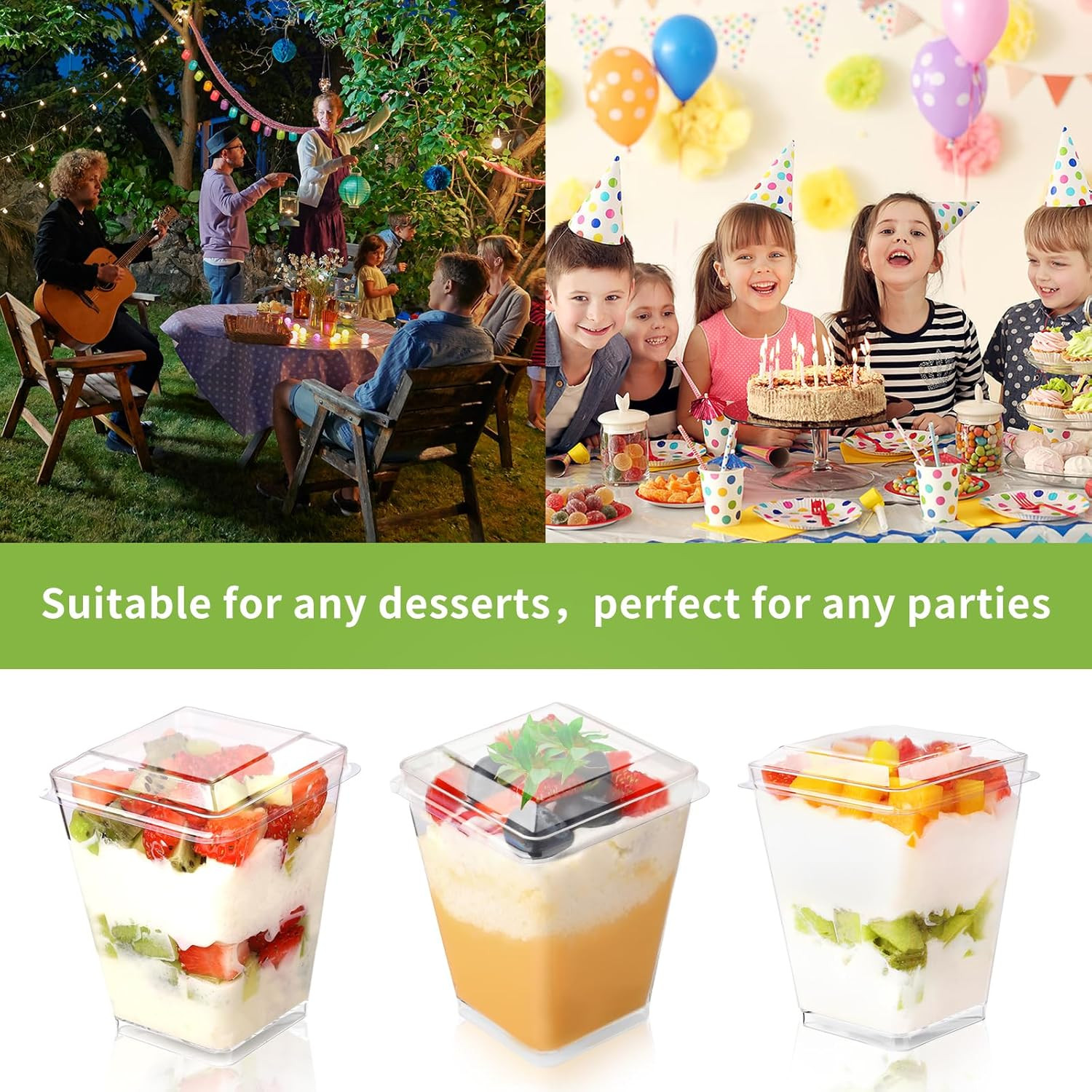 100 Pack 5 oz Plastic Dessert Cups With Lids and Spoons, Yogurt Parfait Appetize