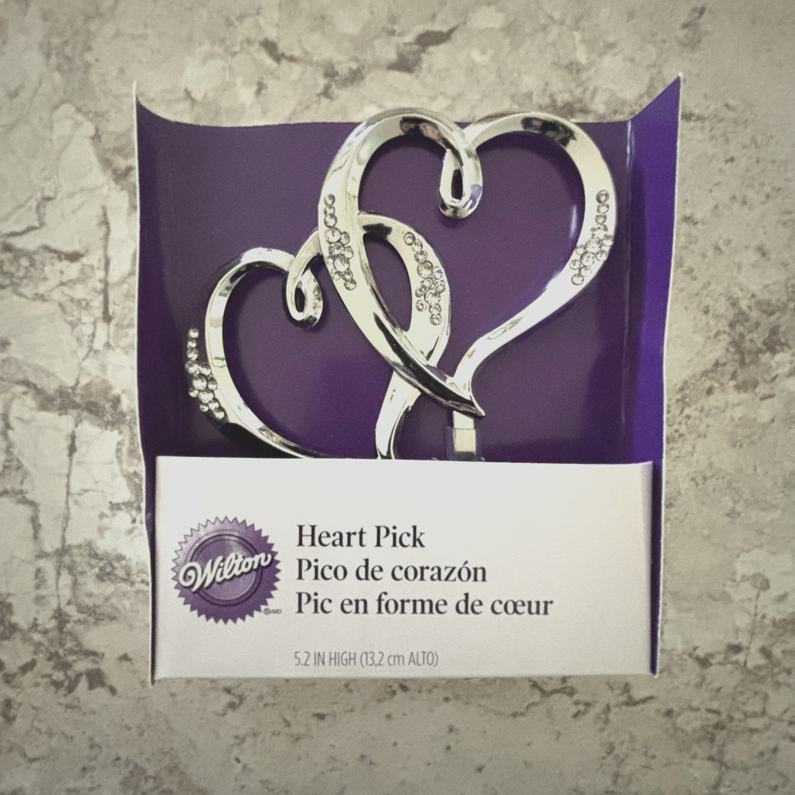 WILTON Double Heart Jeweled Silver Picks for Cake TopperDecorations #1006-985