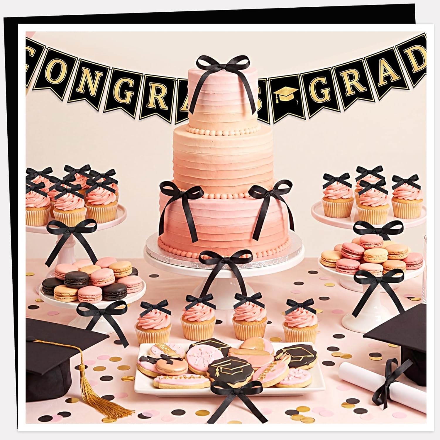 Versatile 30 PC Black Ribbon Bow Cupcake Toppers for All Occasion Celebrations