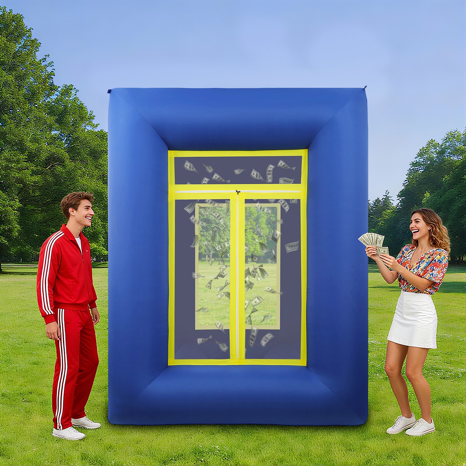 Inflatable Money Machine Booth Cash Grab Game Cube For Business Event Promotion